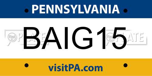 BAIG15 Pennsylvania License Plate