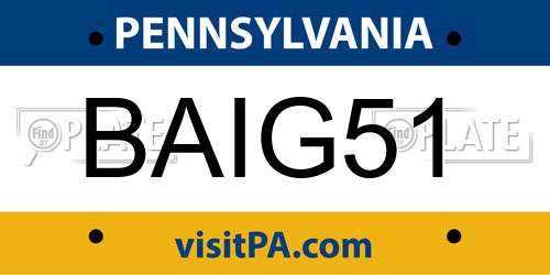 BAIG51 Pennsylvania License Plate