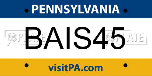 BAIS45 Pennsylvania License Plate