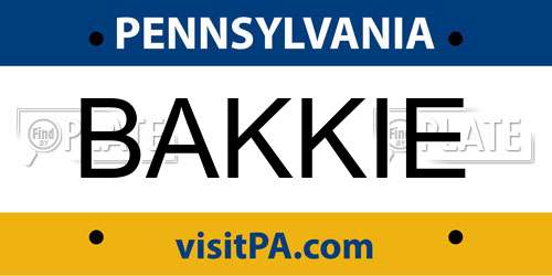 BAKKIE Pennsylvania License Plate