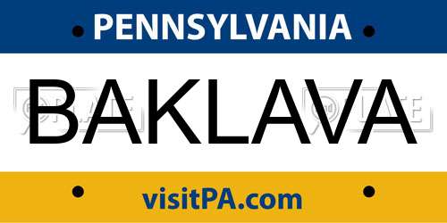 BAKLAVA Pennsylvania License Plate