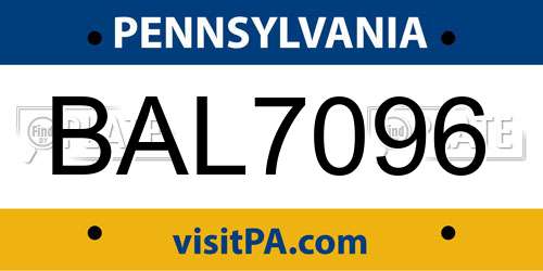 BAL7096 Pennsylvania License Plate