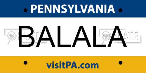 BALALA Pennsylvania License Plate