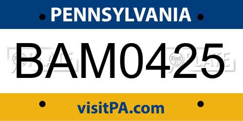 BAM0425 Pennsylvania License Plate