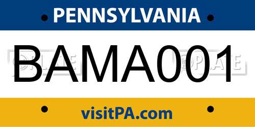 BAMA001 Pennsylvania License Plate