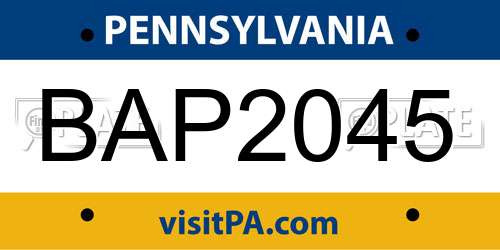 BAP2045 Pennsylvania License Plate