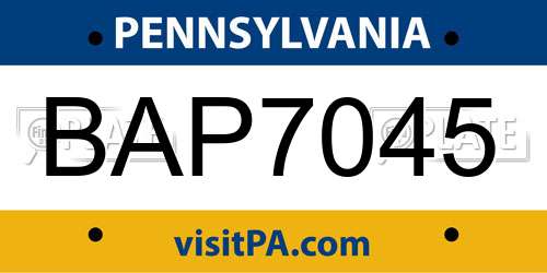 BAP7045 Pennsylvania License Plate