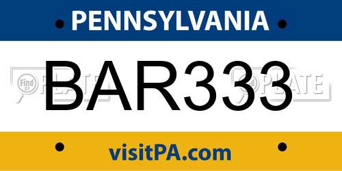 BAR333 Pennsylvania License Plate