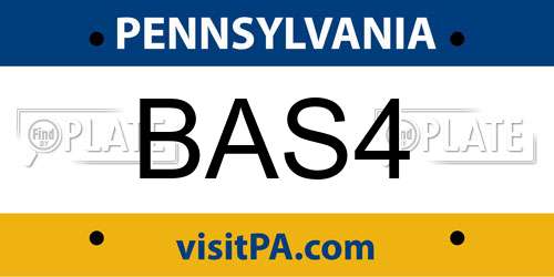 BAS4 Pennsylvania License Plate