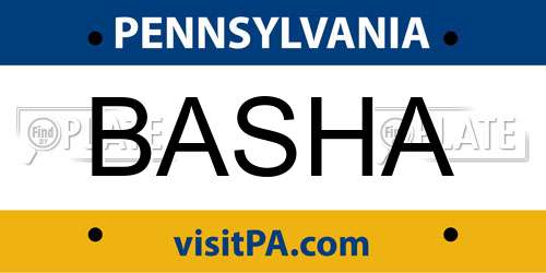 BASHA Pennsylvania License Plate