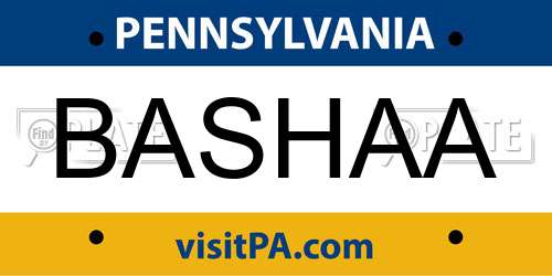 BASHAA Pennsylvania License Plate