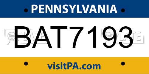 BAT7193 Pennsylvania License Plate