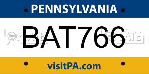 BAT766 Pennsylvania License Plate