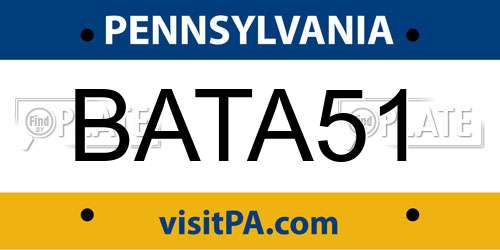 BATA51 Pennsylvania License Plate
