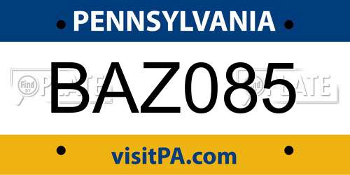 BAZ085 Pennsylvania License Plate