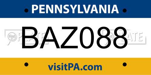 BAZ088 Pennsylvania License Plate