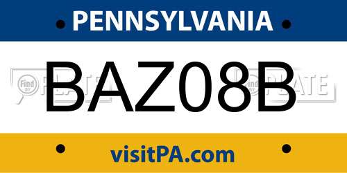 BAZ08B Pennsylvania License Plate