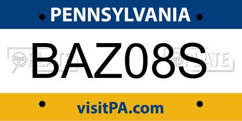 BAZ08S Pennsylvania License Plate