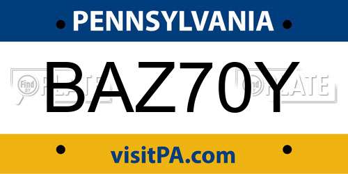 BAZ70Y Pennsylvania License Plate