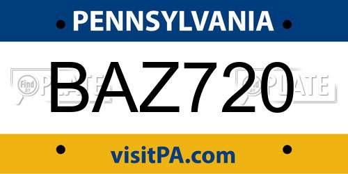 BAZ720 Pennsylvania License Plate