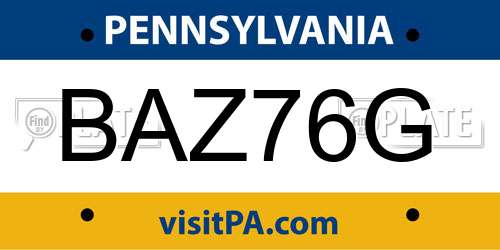BAZ76G Pennsylvania License Plate