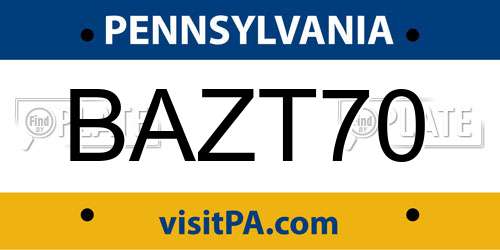 BAZT70 Pennsylvania License Plate