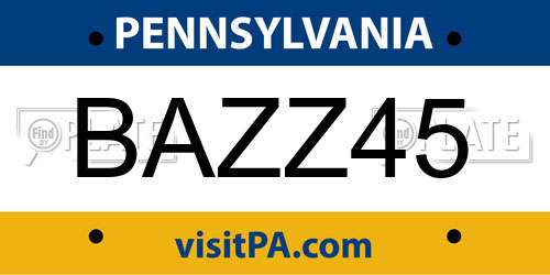 BAZZ45 Pennsylvania License Plate