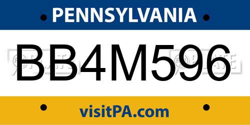 BB4M596 Pennsylvania License Plate