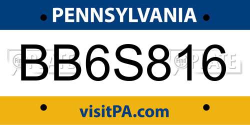 BB6S816 Pennsylvania License Plate