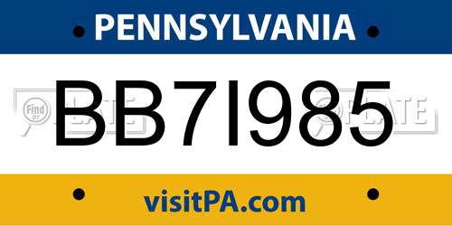 BB7I985 Pennsylvania License Plate