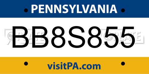 BB8S855 Pennsylvania License Plate