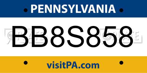 BB8S858 Pennsylvania License Plate