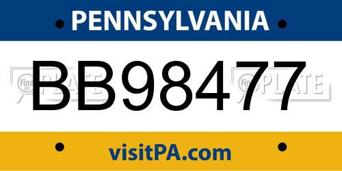 BB98477 Pennsylvania License Plate