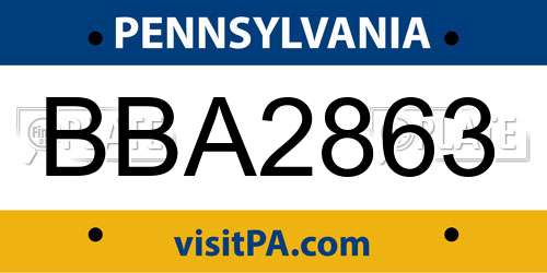 BBA2863 Pennsylvania License Plate