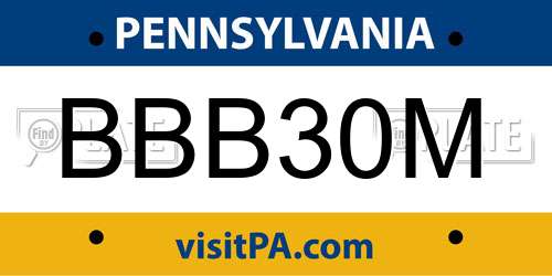 BBB30M Pennsylvania License Plate