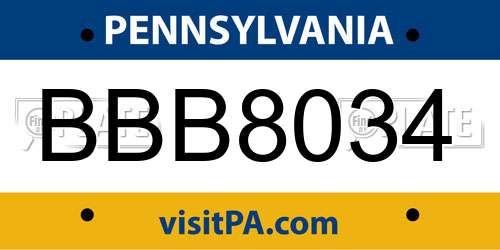 BBB8034 Pennsylvania License Plate