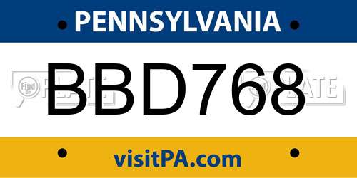 BBD768 Pennsylvania License Plate