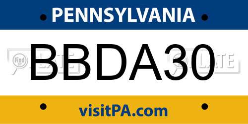 BBDA30 Pennsylvania License Plate