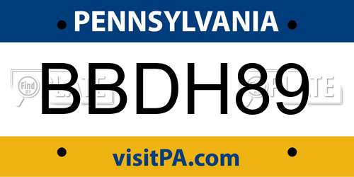 BBDH89 Pennsylvania License Plate