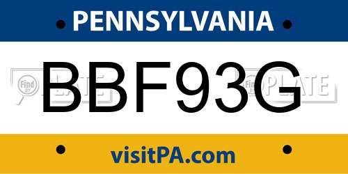 BBF93G Pennsylvania License Plate