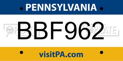 BBF962 Pennsylvania License Plate