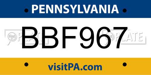 BBF967 Pennsylvania License Plate