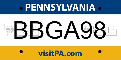 BBGA98 Pennsylvania License Plate