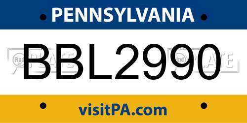 BBL2990 Pennsylvania License Plate