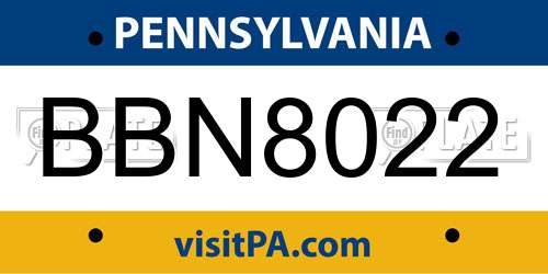 BBN8022 Pennsylvania License Plate