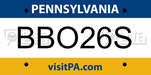 BBO26S Pennsylvania License Plate