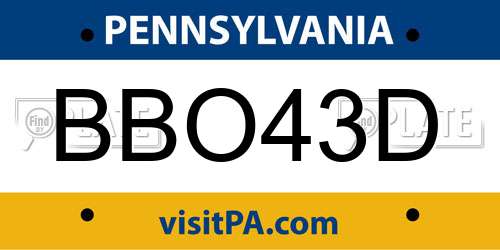 BBO43D Pennsylvania License Plate