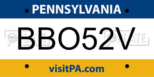 BBO52V Pennsylvania License Plate