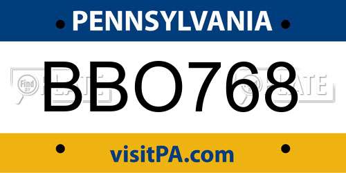 BBO768 Pennsylvania License Plate