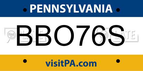BBO76S Pennsylvania License Plate